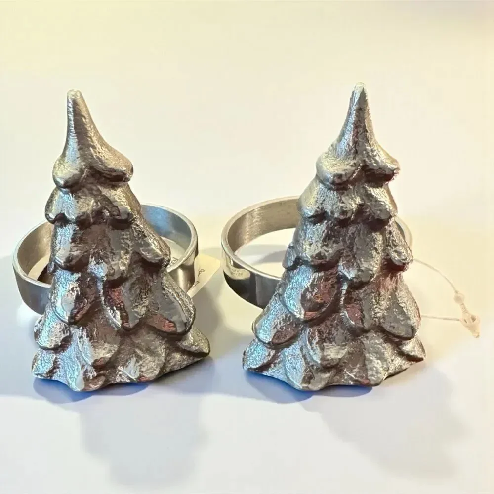 Set of 6 Crate&Barrel Christmas Holiday Silver Napkin Rings